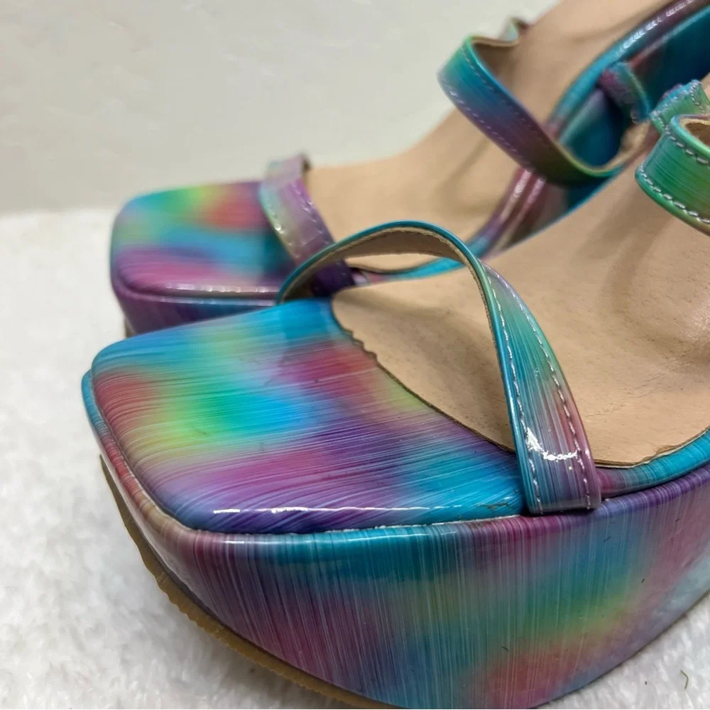 Chase & Chloe Astra Platform Wedge Multicolor Ankle Strap Sandals Size 8